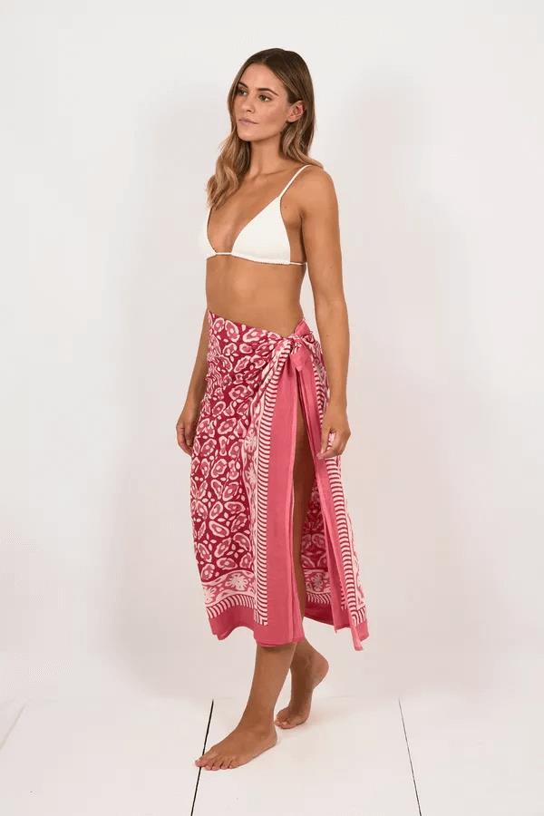 Hand Printed Cotton Sarong Flower Pink