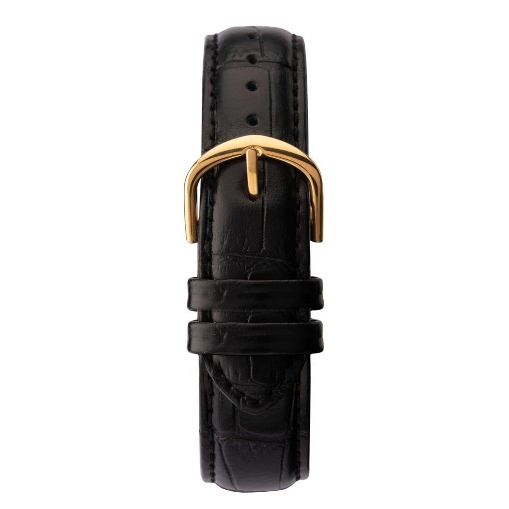 Gold Plated Sunray Dial & Black Leather Strap Gents Watch