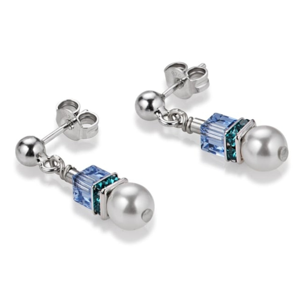 Pearl Blue And Crystal Drop Earrings