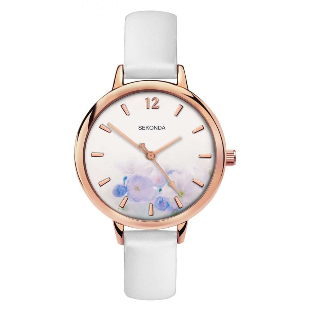 Rose Gold Plated Case With White Dial & White PU Strap Ladies Watch