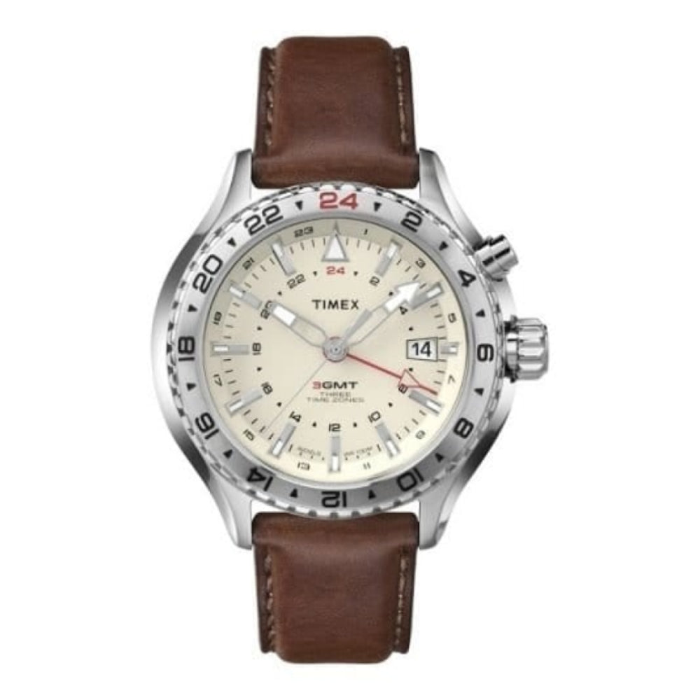 Timex Men's Stainless Steel Wristwatch With Brown Leather Strap