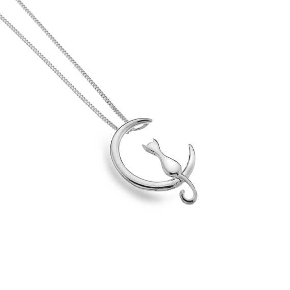 Origins Cat On Moon Silver Pendant Necklace