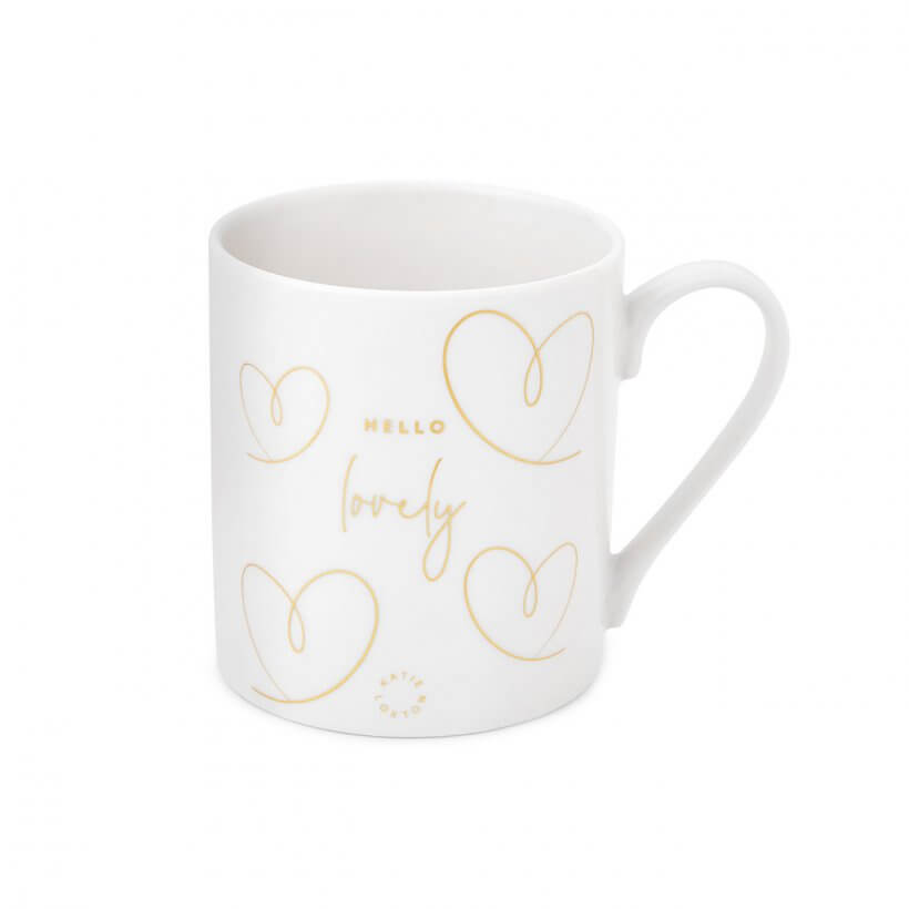 Boxed Porcelain Mug | Hello Lovely | White And Gold