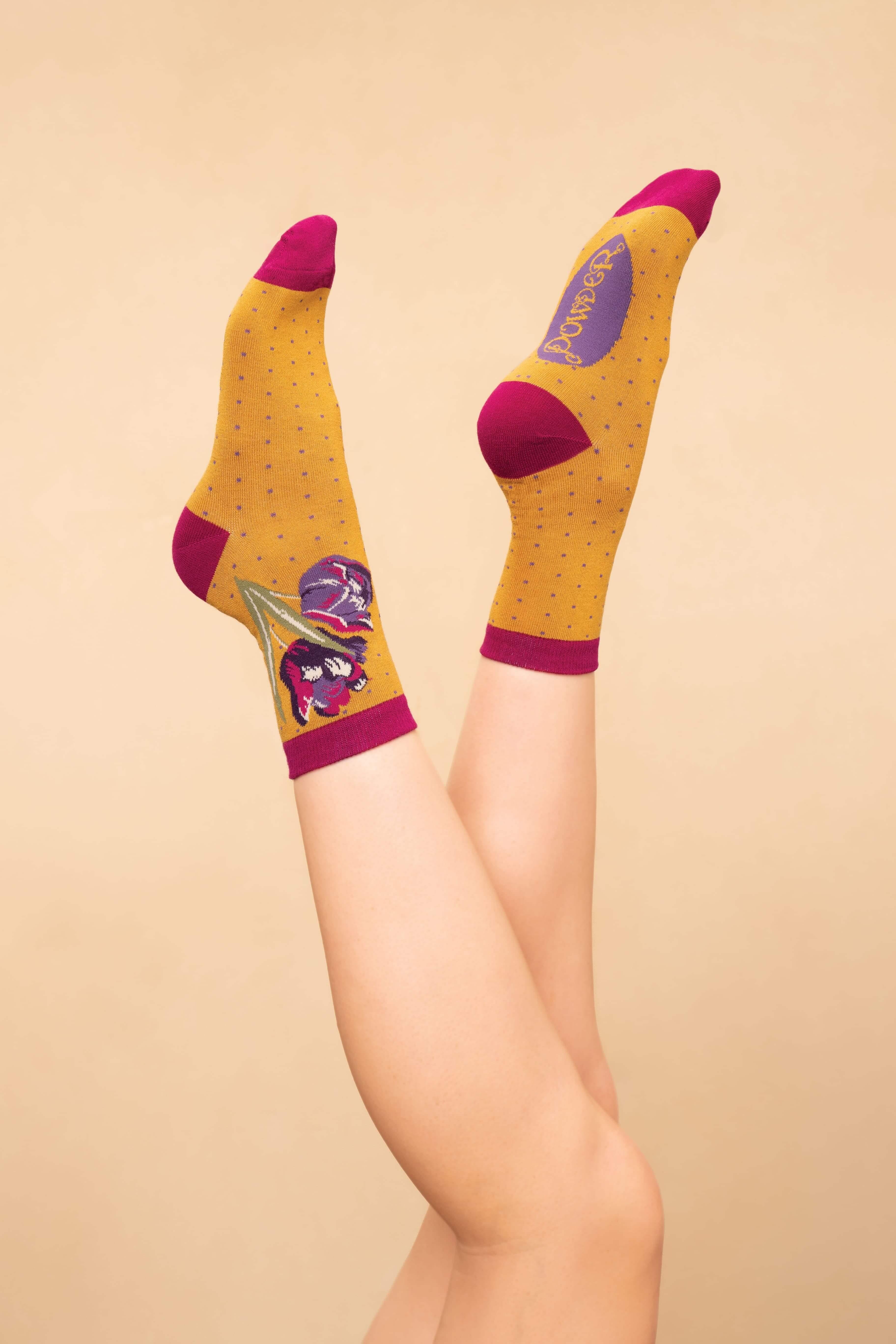 Tulips Ladies Ankle Socks - Mustard