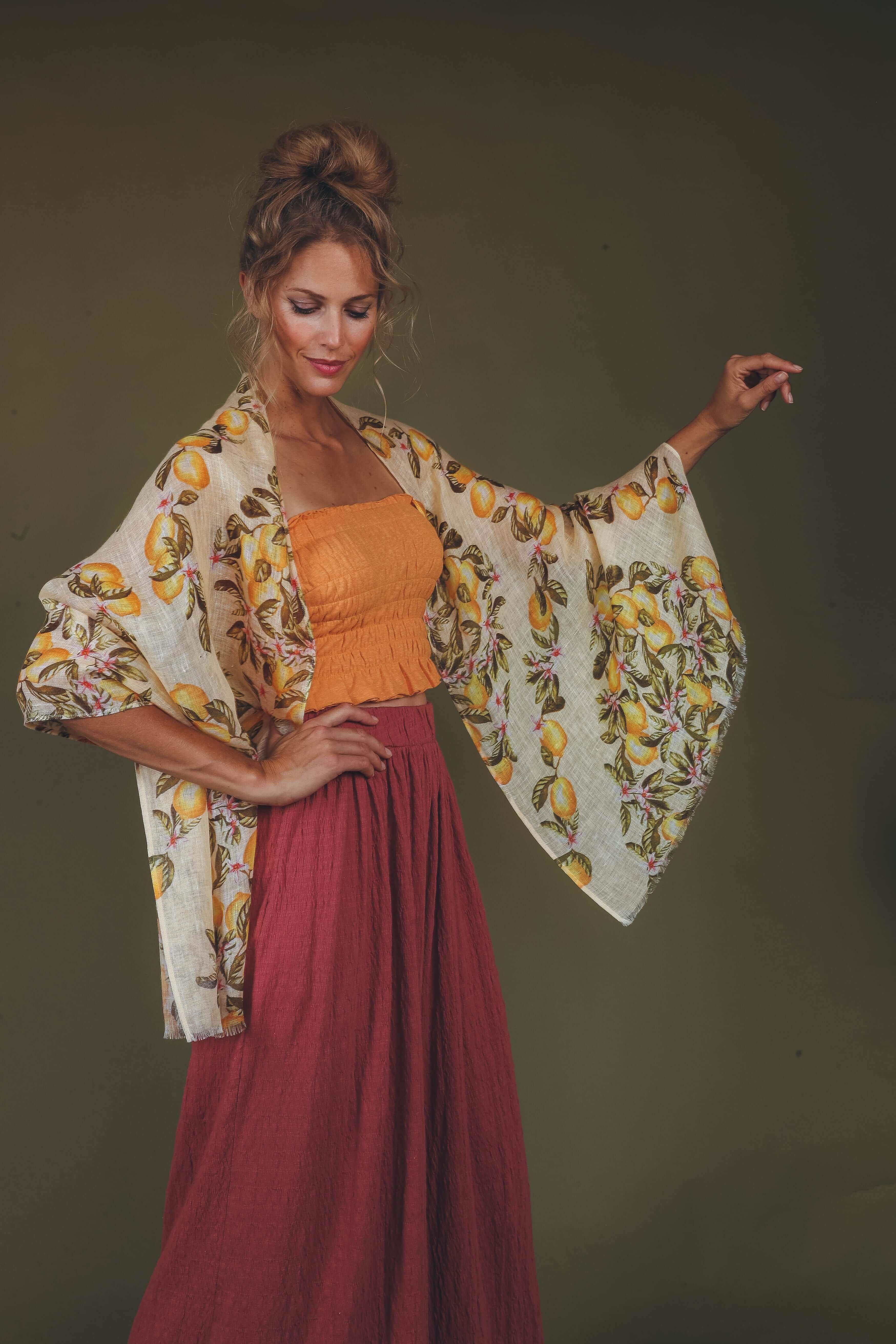 Lemons Linen Print Scarf