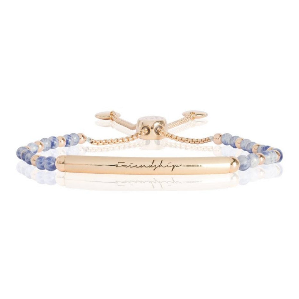 Signature Stones - Friendship Engraved Yellow Gold Bar With Blue Lace Agate Stones- Bracelet