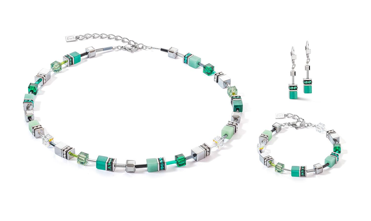 GeoCUBE Iconic Silver Green Pierced Earrings