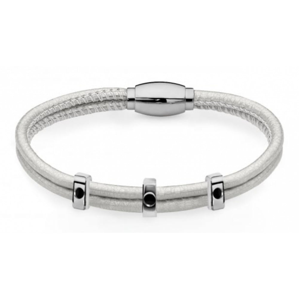 Famosa Grey Leather Bracelet With Stainless Stel Clasp