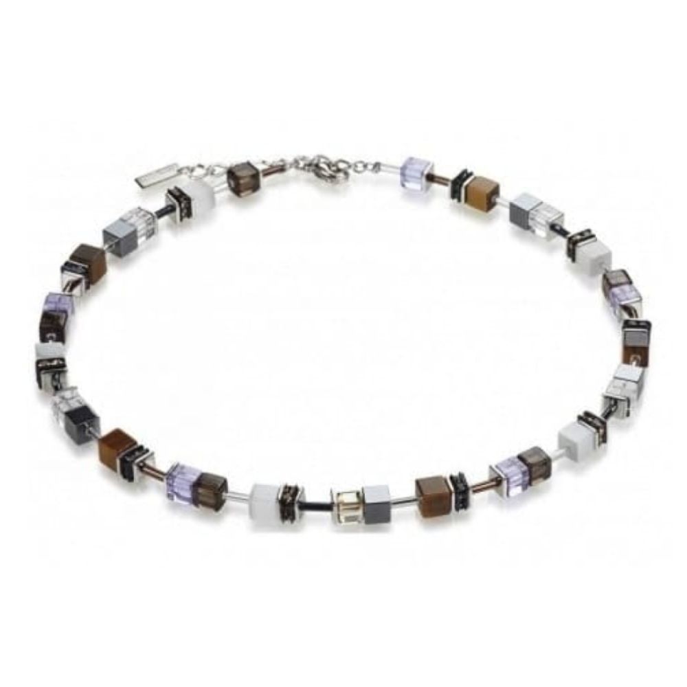 Ladies Smokey Quartz Tigers Eye & Swarovski Cubed Necklace