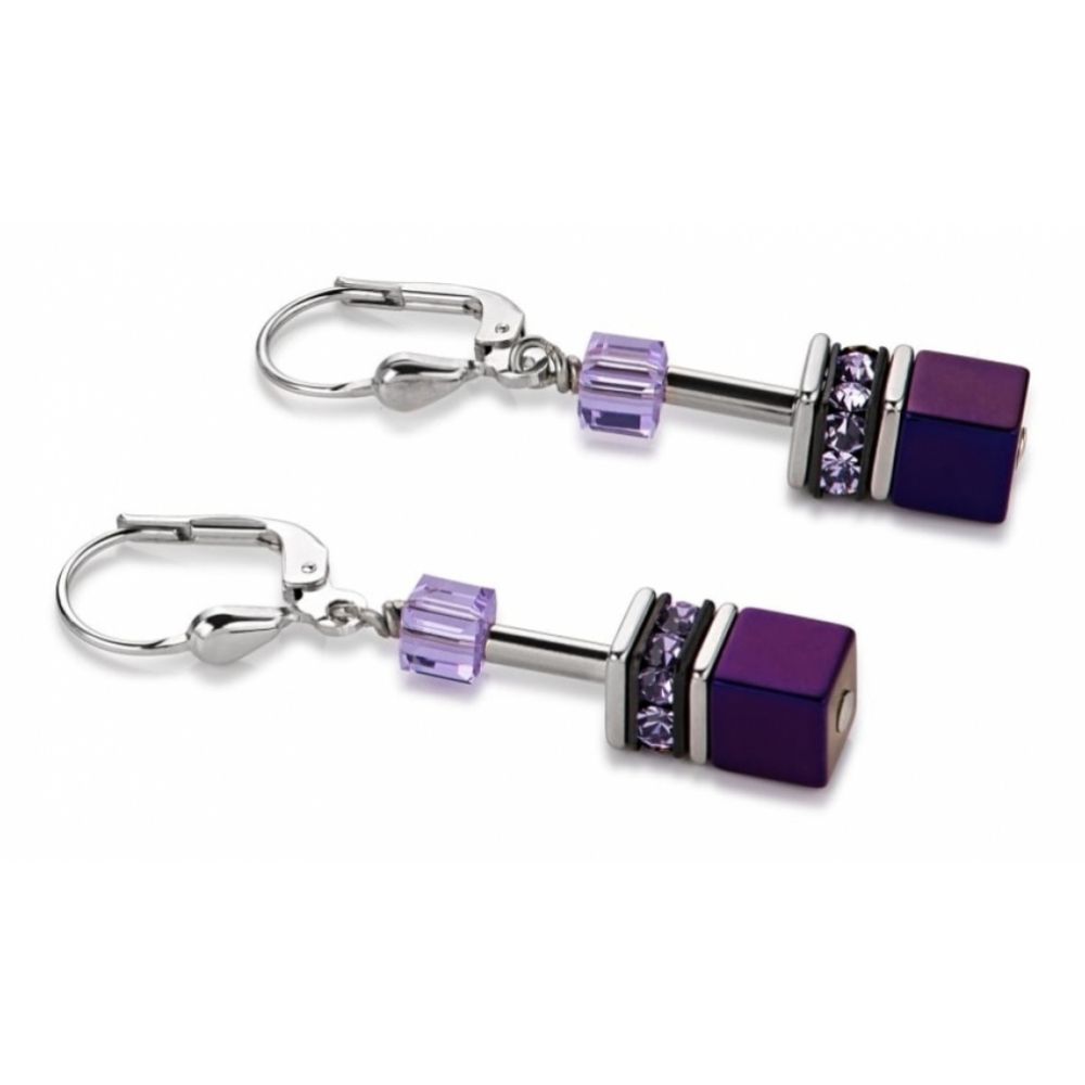 Purple Haematite Geo Cube Earrings