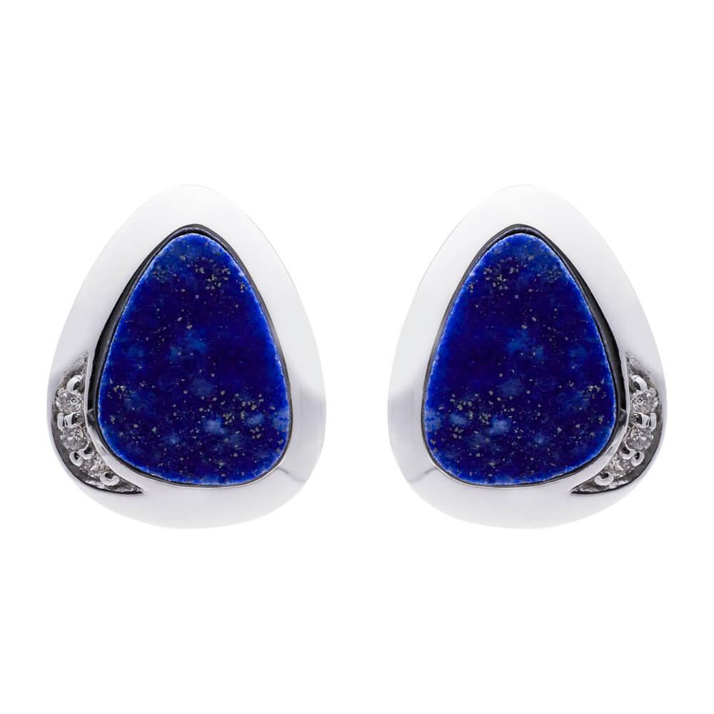 Lapis & CZ Rhodium Plated Stud Earrings