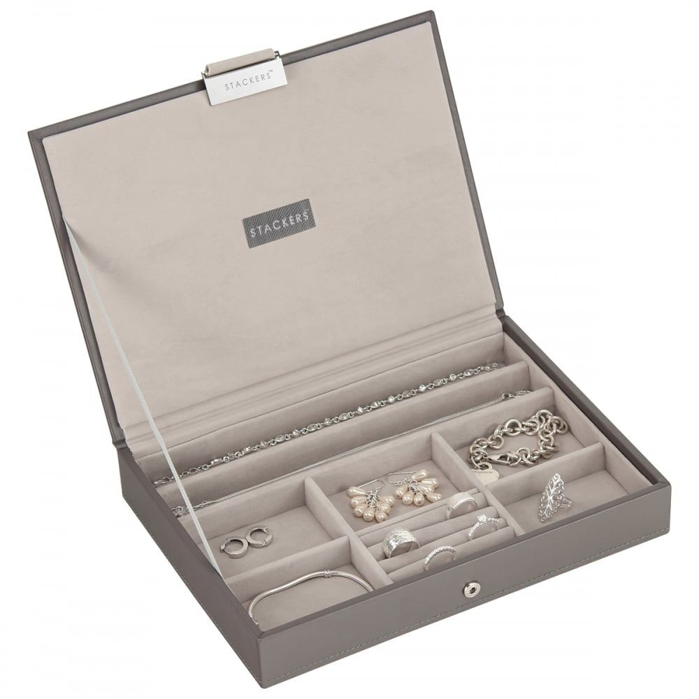 Classic Grey Leather Lidded Jewellery Box