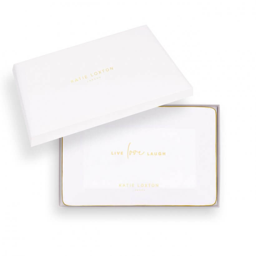 Rectangle Trinket Dish | Live Laugh Love | White