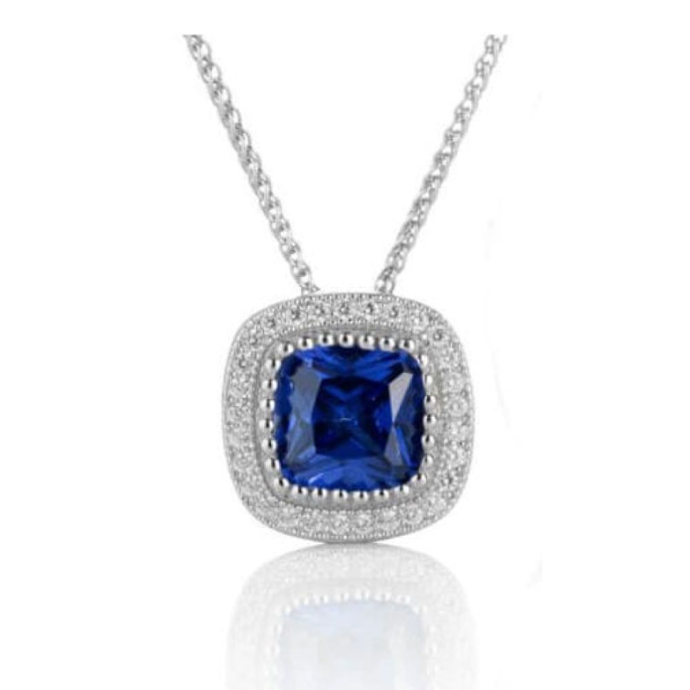 Silver Square Tanzanite CZ Pendant