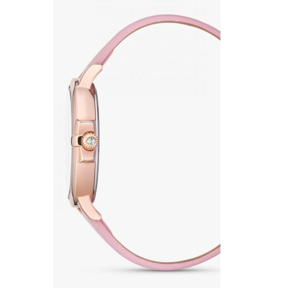 Rose Gold Case With Floral Design Dial & Pink Leather Strap Ladies Watch