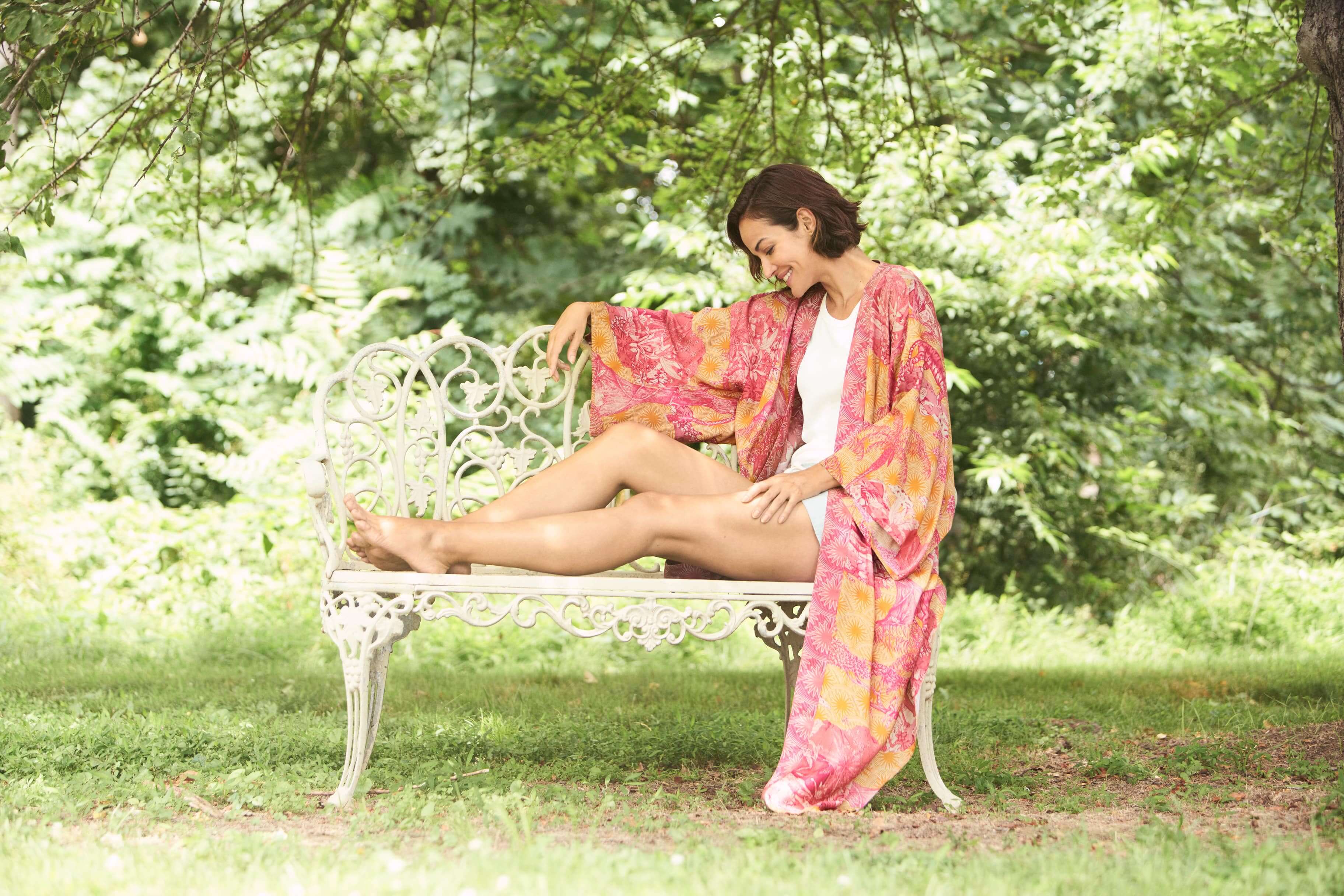 Tropical Toile Kimono Gown - Pineapple & Raspberry