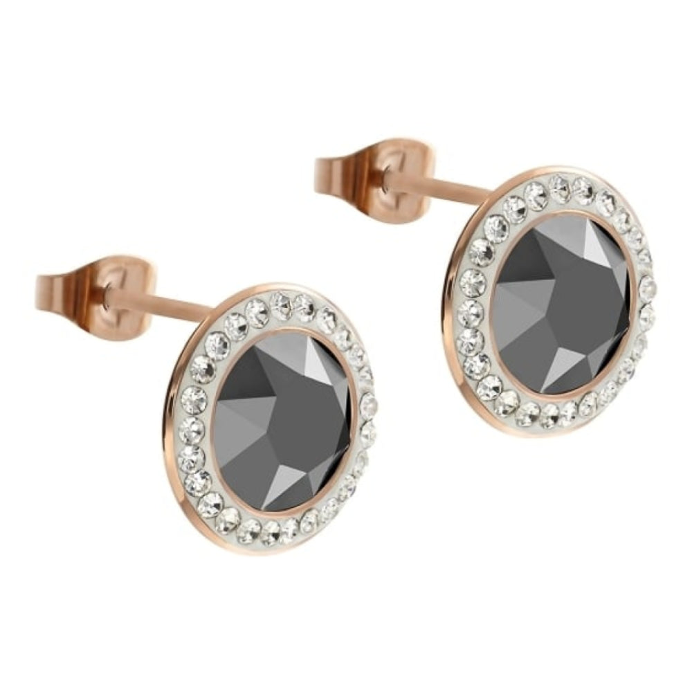 Rose Gold 13mm Jet Tondo Deluxe Earrings