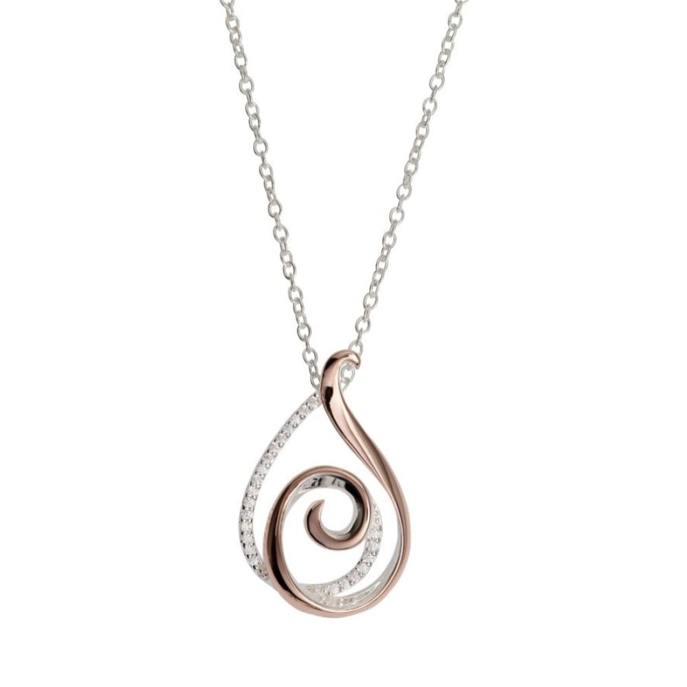 Silver 925 Pendant With Rose Gold Plating And CZ Incl. Chain