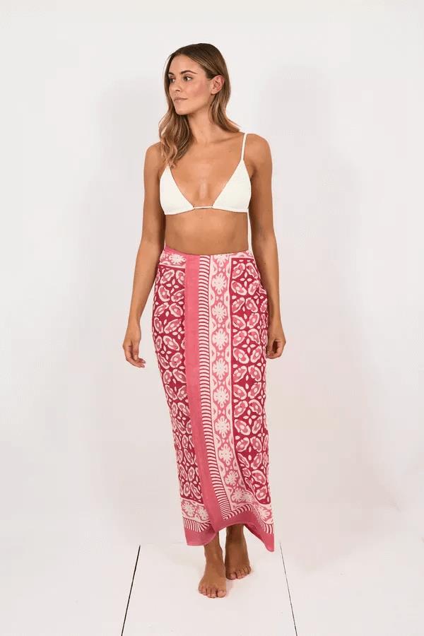 Hand Printed Cotton Sarong Flower Pink