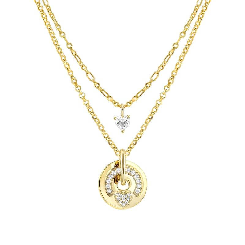 Sentimental Gold Tone & CZ Pave Heart Necklace