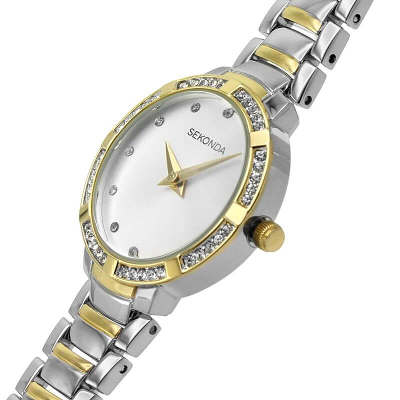 Two Tone Stone Set Dial & Bracelet Strap Ladies Watch
