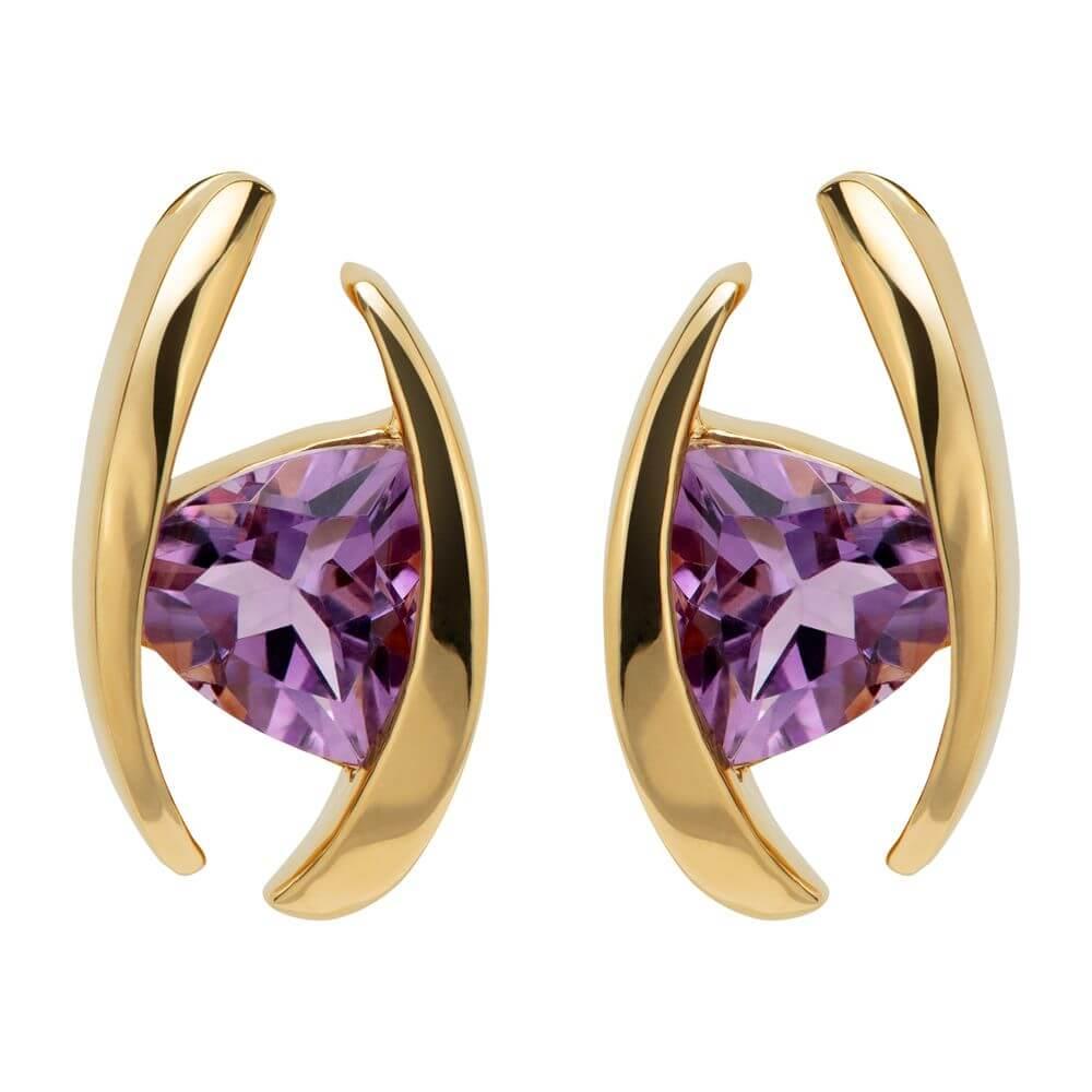 Yellow Gold Plated Amethyst Stud Earrings