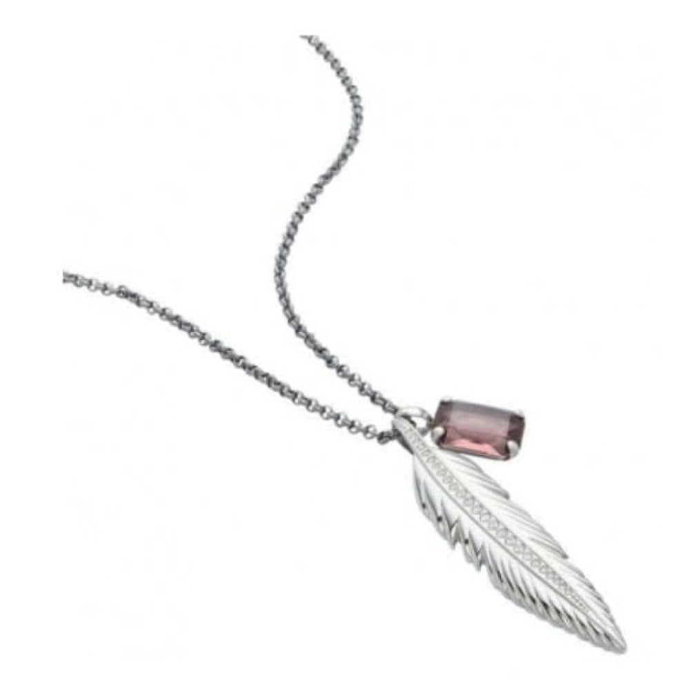 Ladies Steel Feather & Purple Stone Necklace