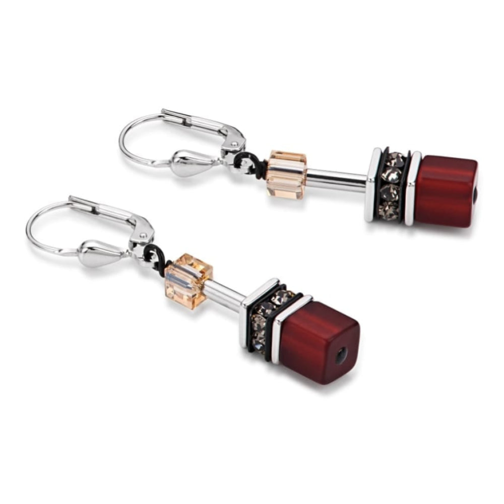 Red/Beige Swarovski Geo Cube Earring