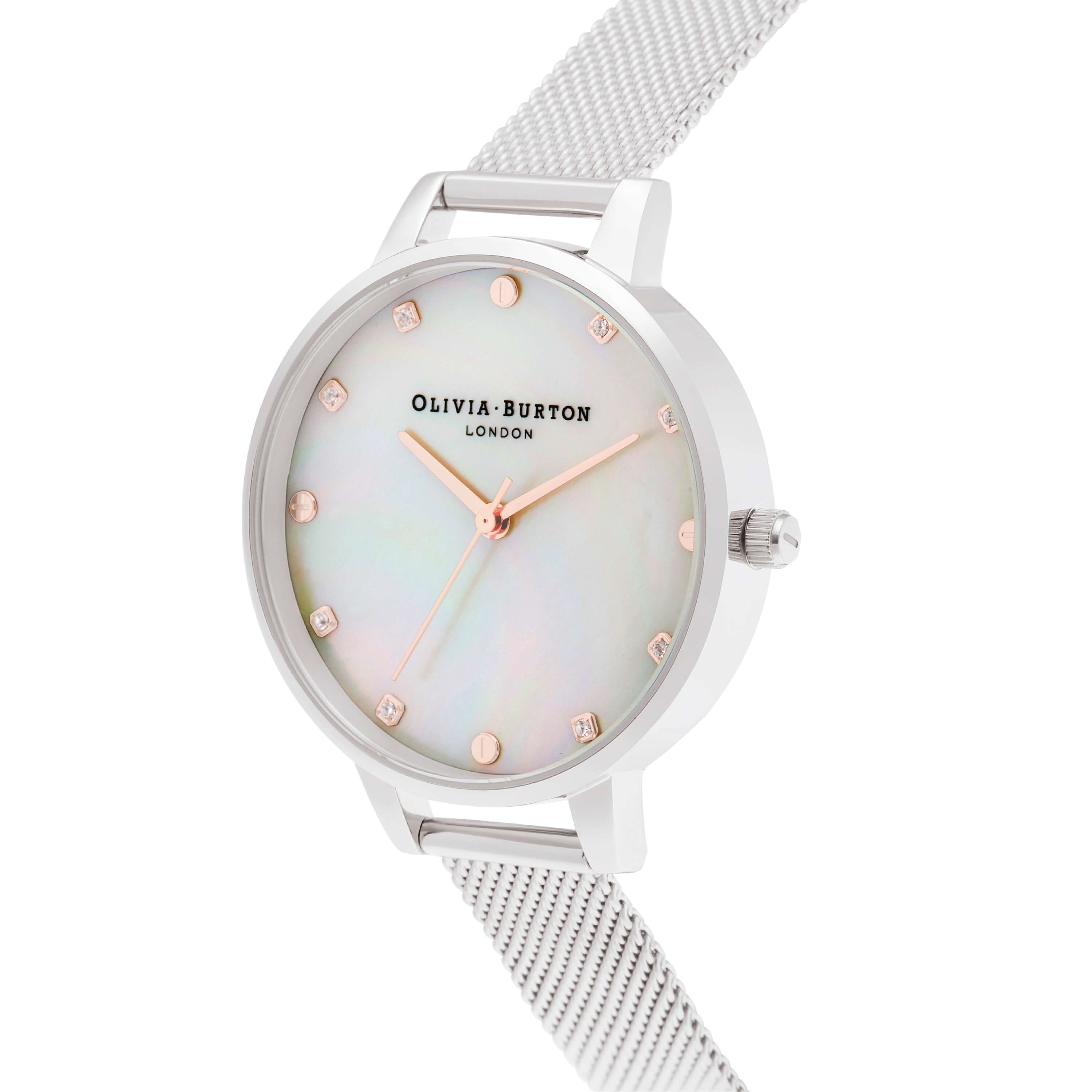 Mother Of Pearl Demi Dial, Rose Gold & Stainless Steel Mesh Classics Ladies Watch