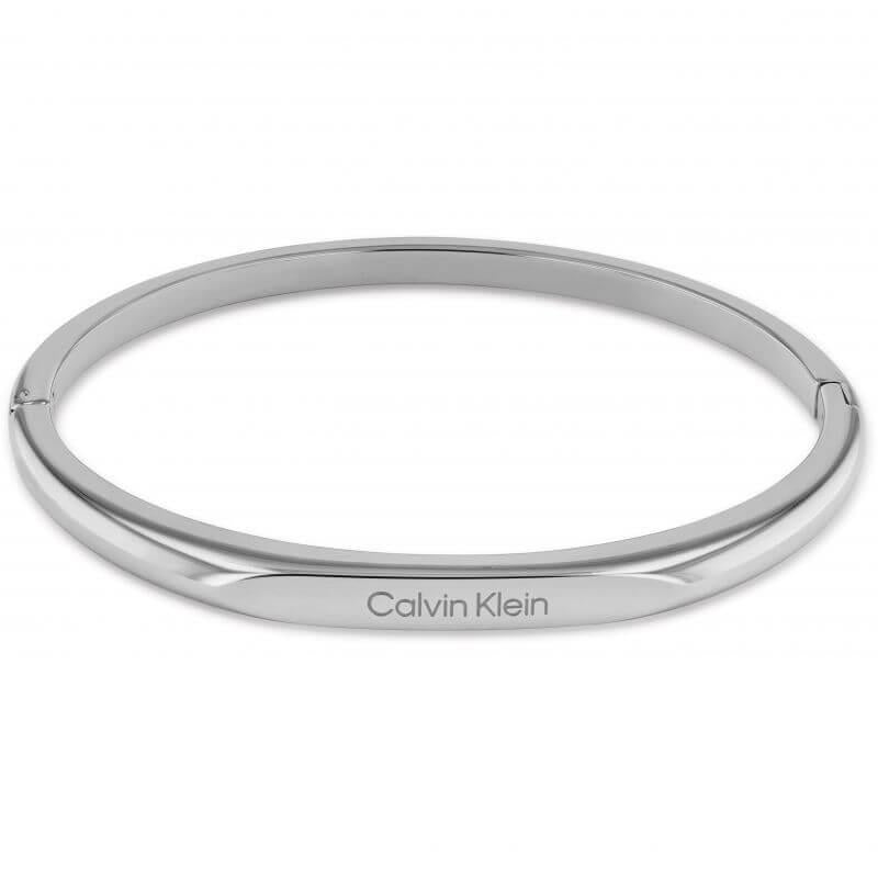 Silver Tone Logo Detailing Stainless Steel Bangle