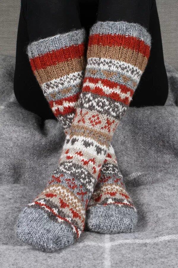 Classic Fairisle Long Socks In Grey