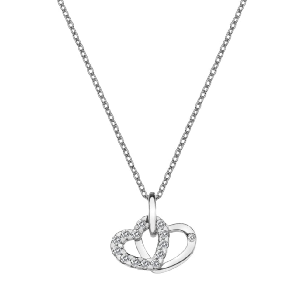 Double Heart Pendant Necklace With White Topaz