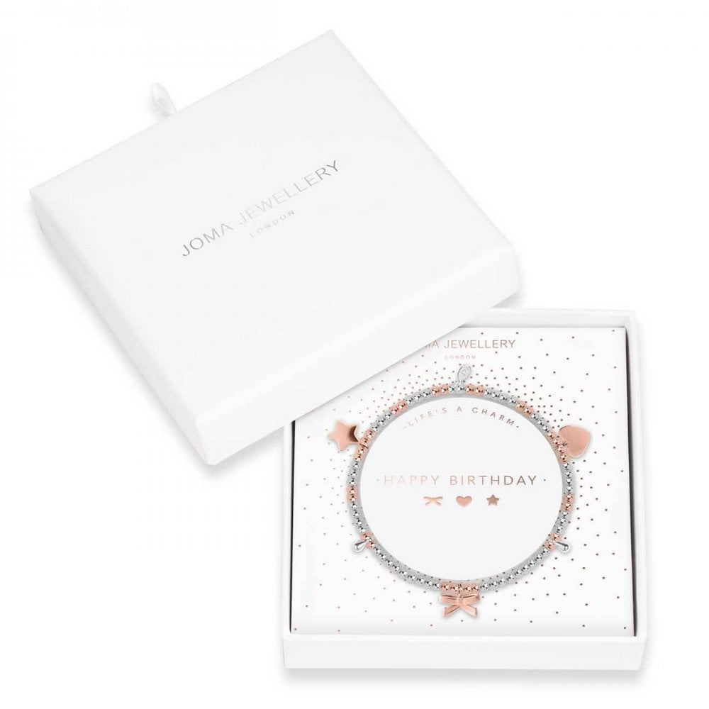 Life's A Charm | Happy Birthday | Silver And Rose Gold | Charm Bracelet | 17.5cm Stretch