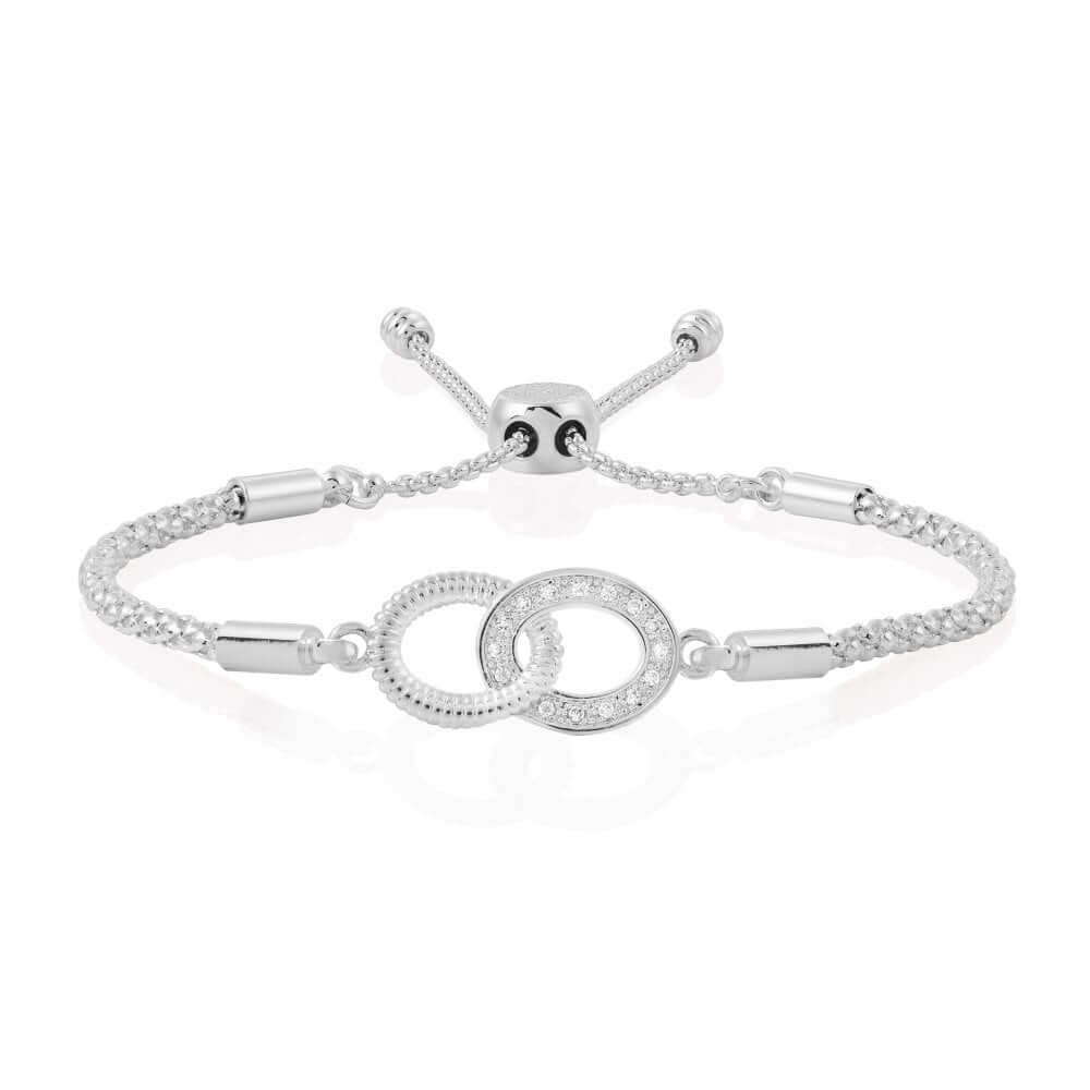 Halo Interlocking Hoops Silver Adjustable Bracelet