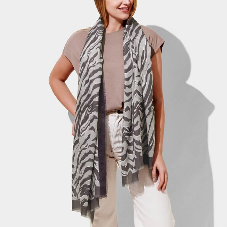 Zebra Scarf | Charcoal/Pale Grey | 184cm X 86cm