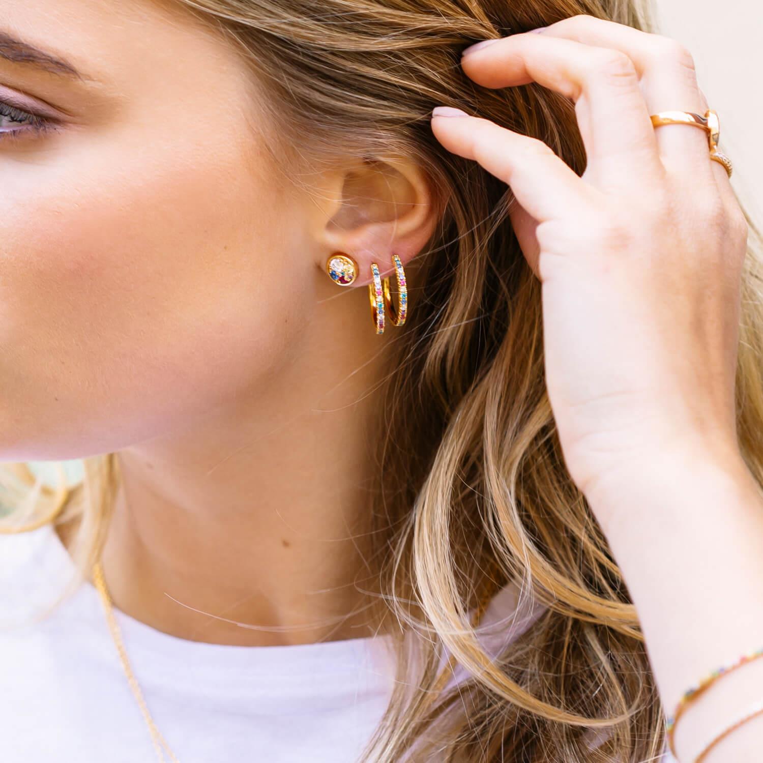 Ellera Grande Earrings In 18k Gold Plated With Multicoloured Zirconia