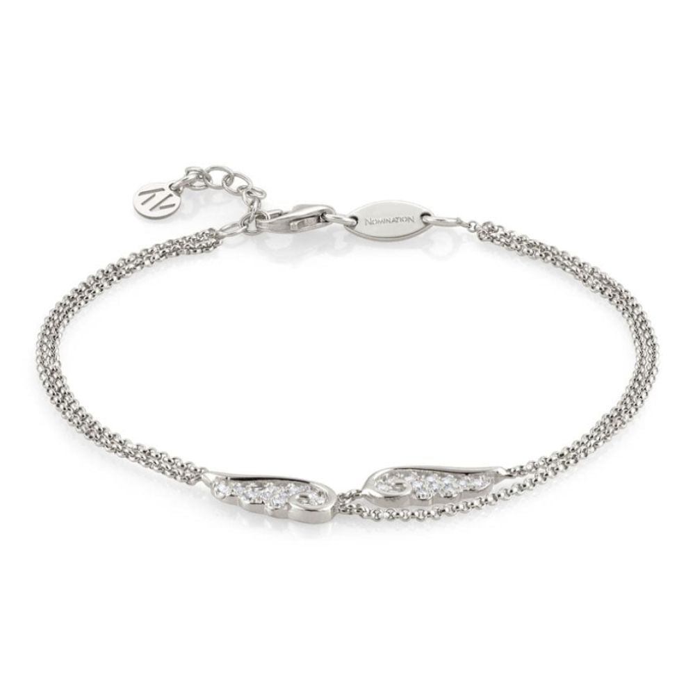 Twin Chain Bracelet with Wing Symbol in Silver
