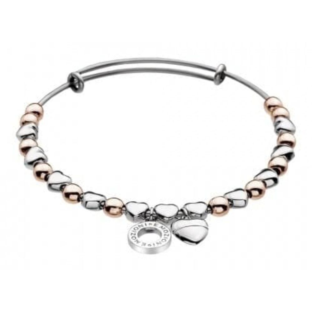 Emozioni Rose Gold and Silver Plate Heart Bangle