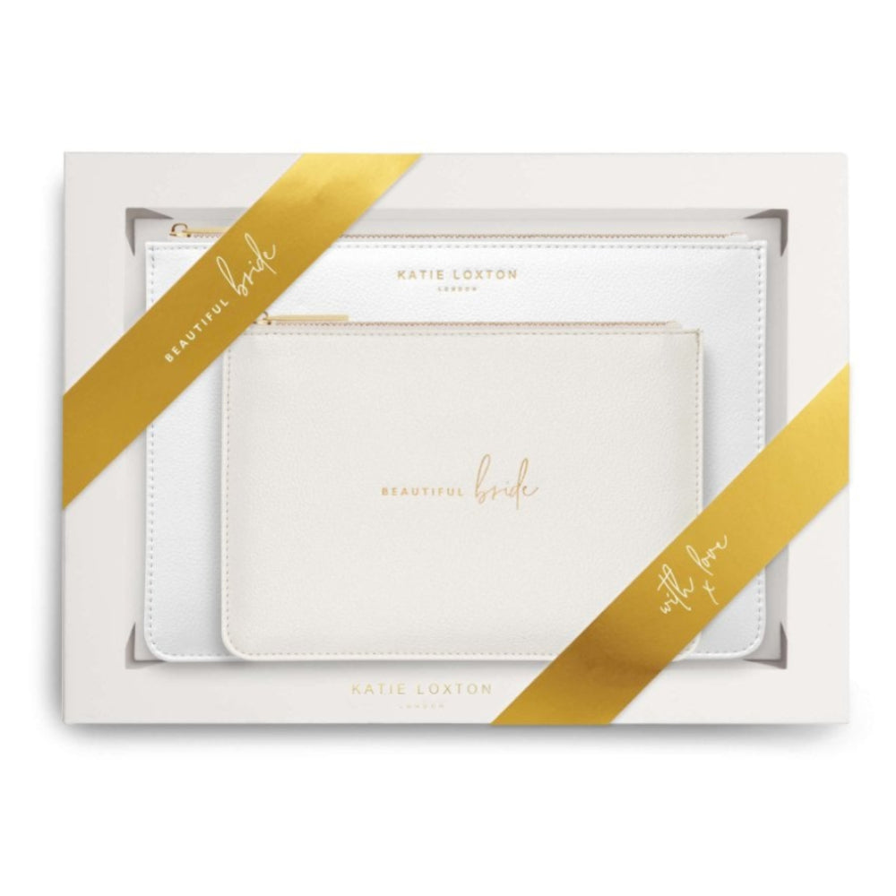 BRIDAL PERFECT POUCH GIFT SET - BEAUTIFUL BRIDE - Metallic White - 29x21x2.5cm (boxed)