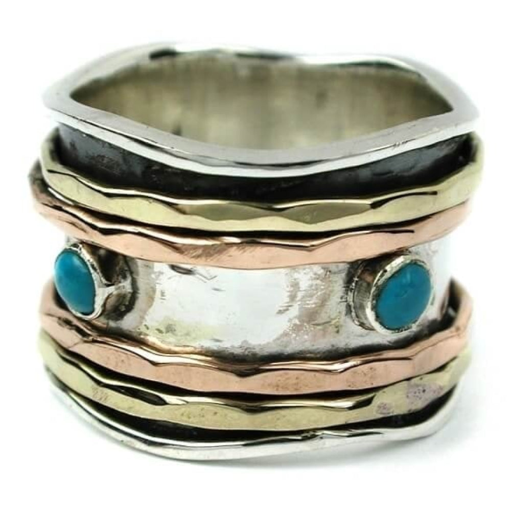 Sterling Silver Spinning Ring With Turquoise Stones