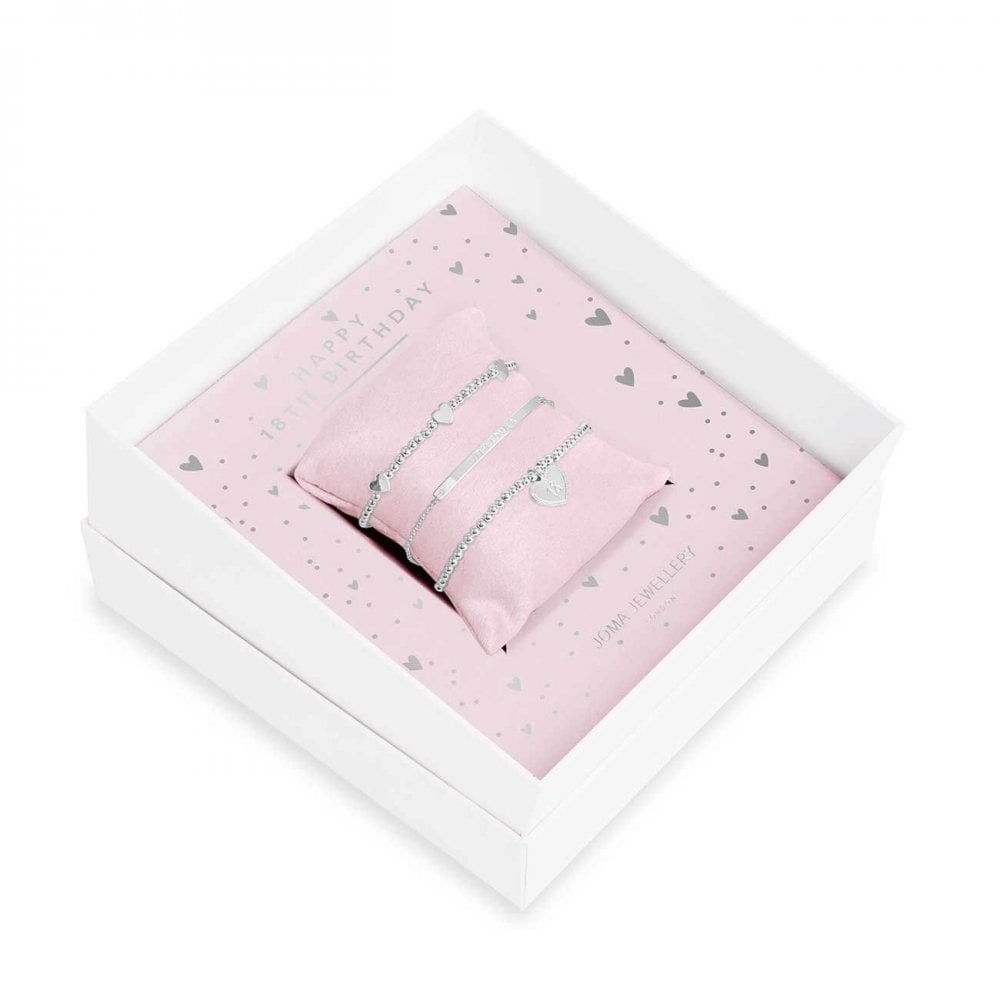 Occasion Gift Box | Happy 18th Birthday | Silver | Bracelets | X2 Bracelet 17.5cm Stretch X1 Bracelet 20cm