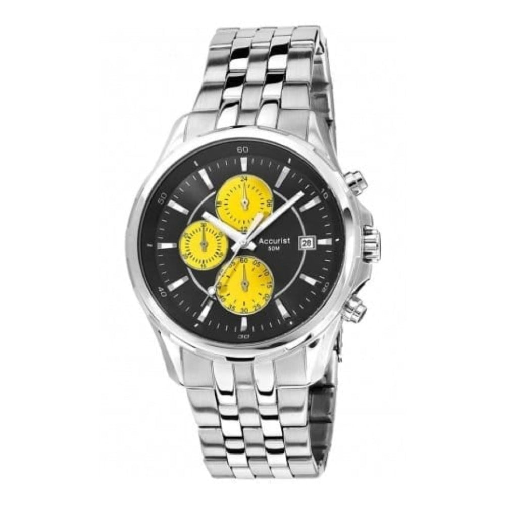 Black Chronograph Display & Stainless Steel Bracelet Watch