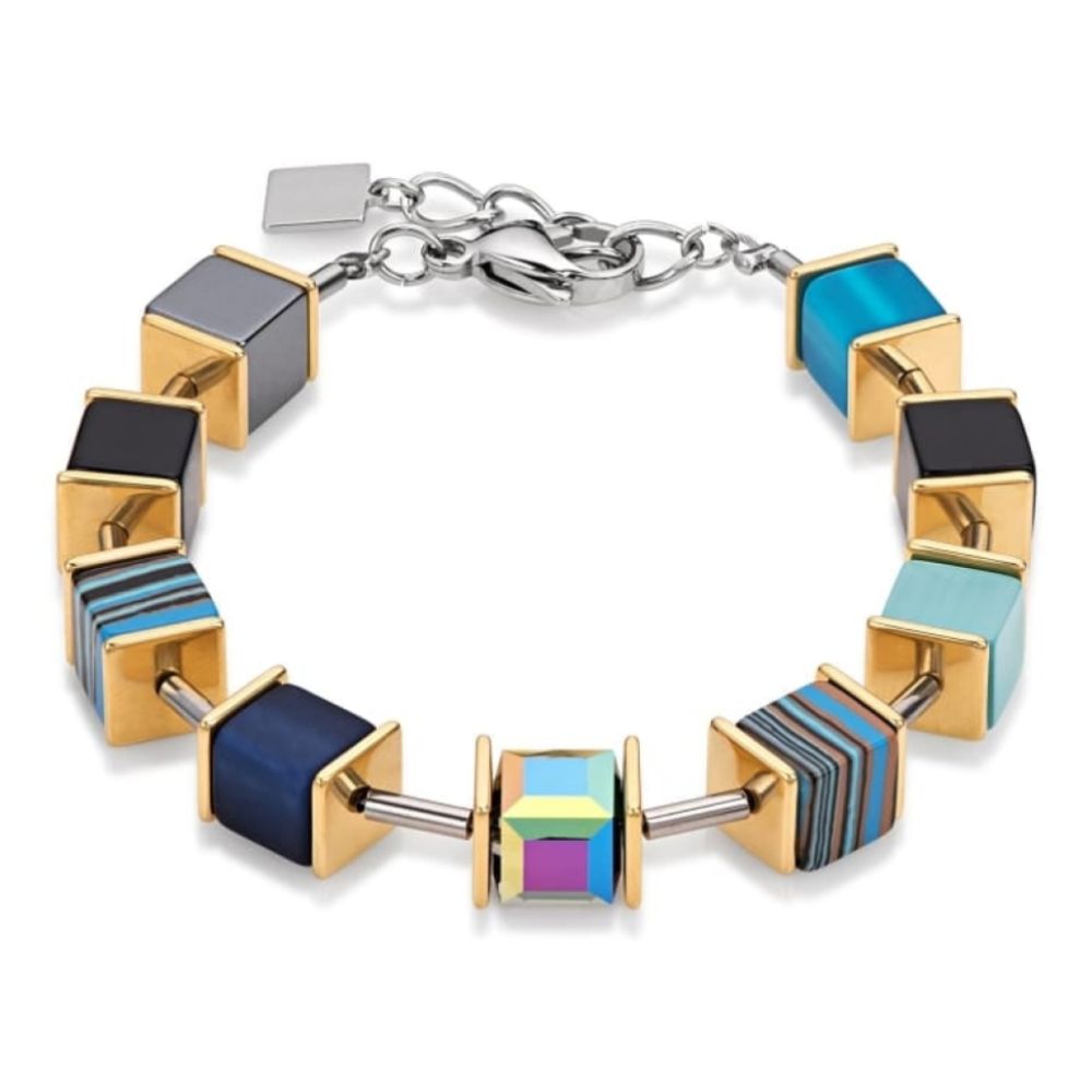 Blue Stripe/Blue/Gold Geo Cube Bracelet