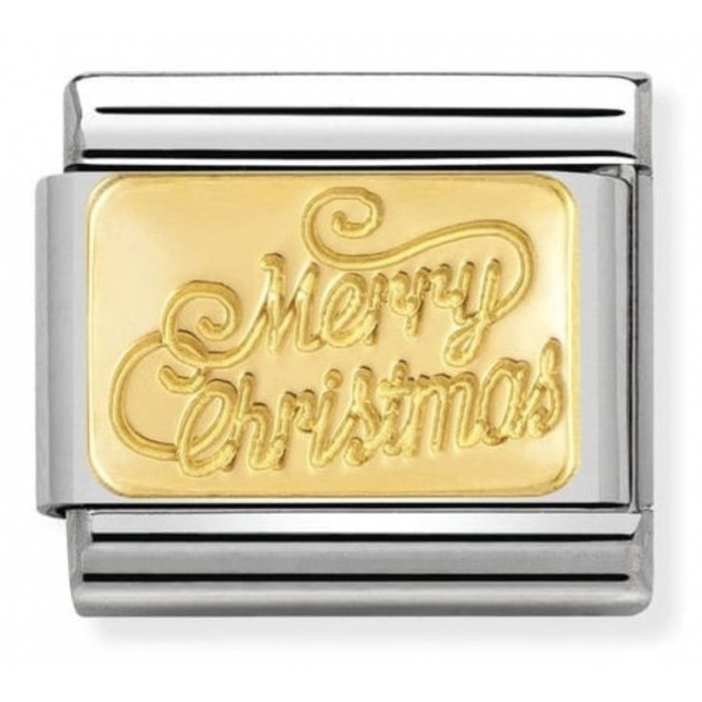 Classic Merry Christmas Plate In Stainless steel and gold 18k Charm