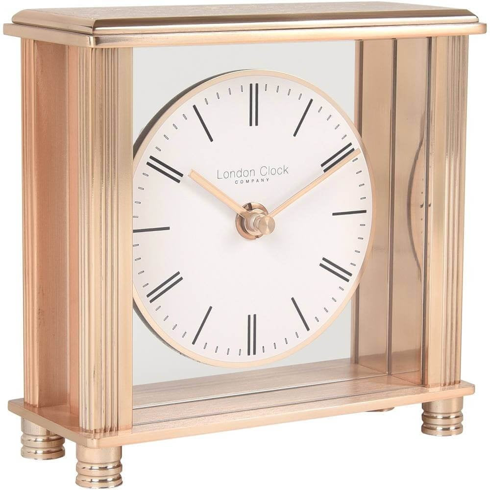 Square Metal & Glass Mantel Clock Small Rose Gold