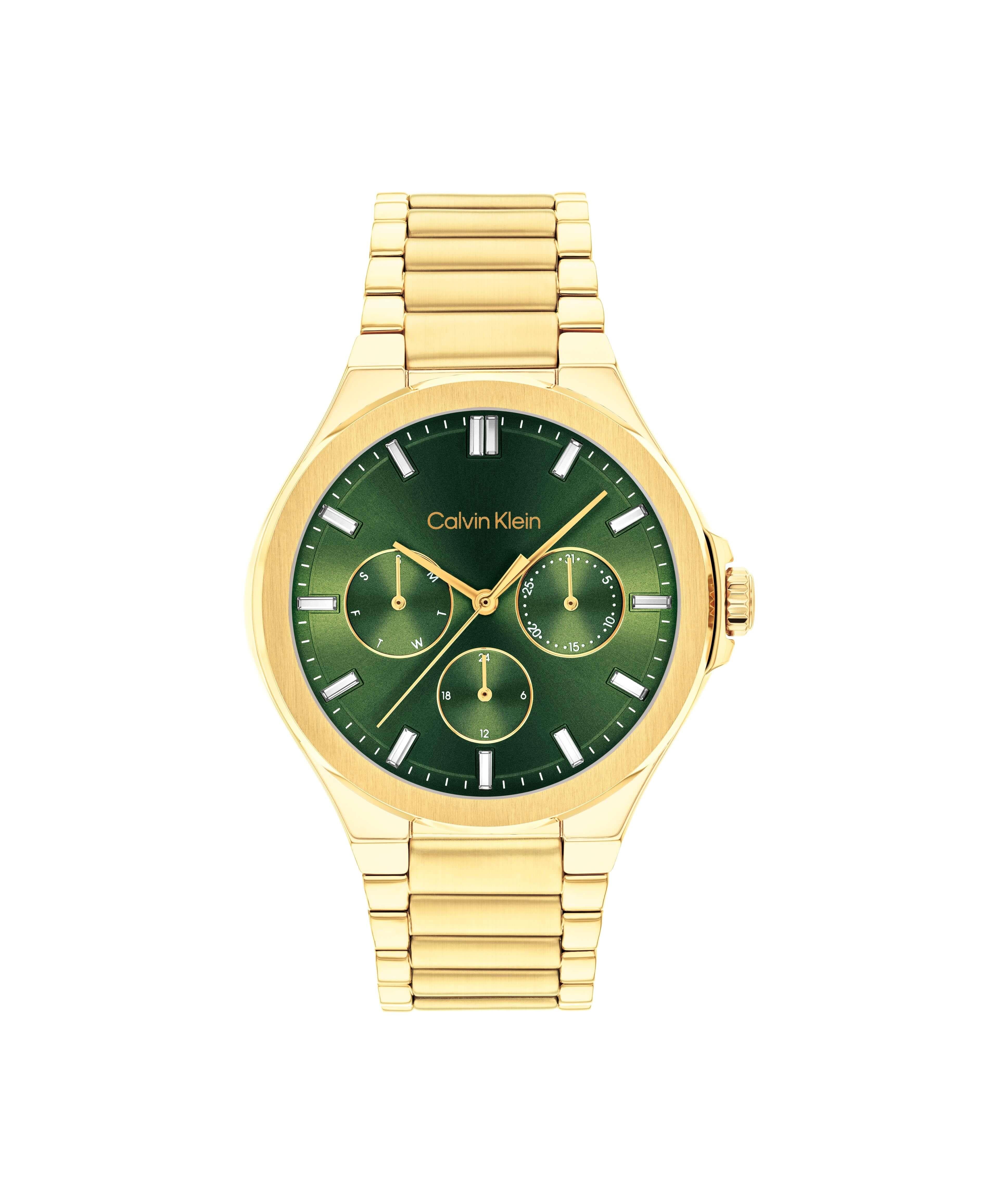 Vibrancy Green Multifunctional Dial With Gold Plated Bracelet Strap Ladies Watch