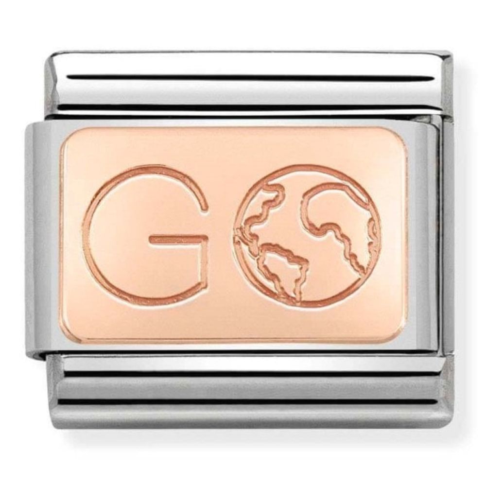 Composable Classic Steel & 9k Rose Gold Go With Earth Plate Charm