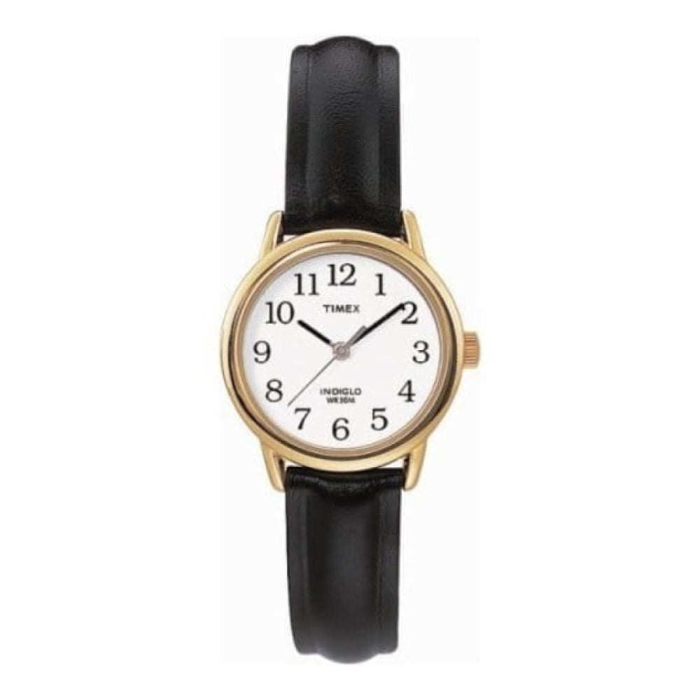 Ladies Polished Stainless Steel Black Leather Wristwatch