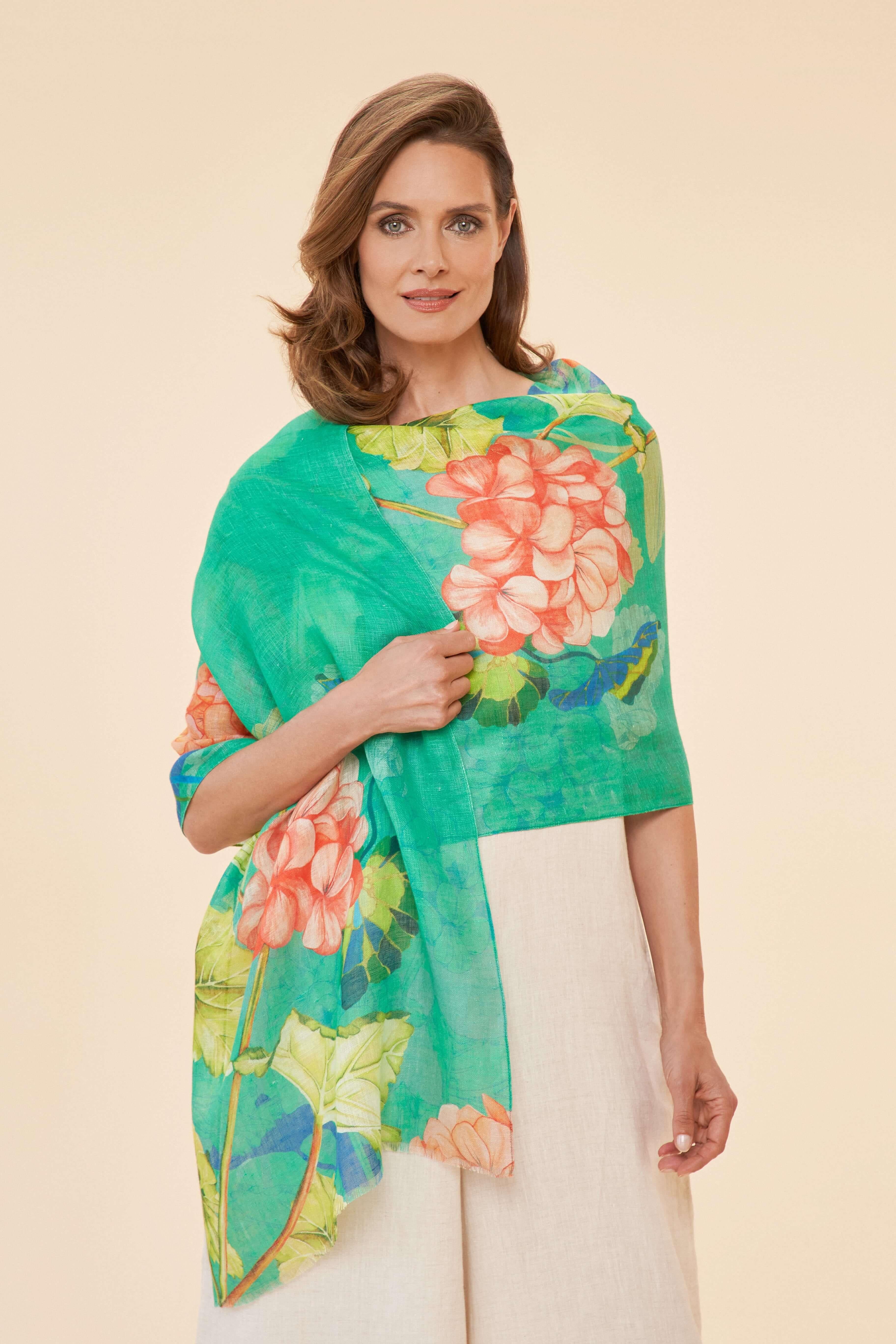 Rosy Genarniums Linen Print Scarf
