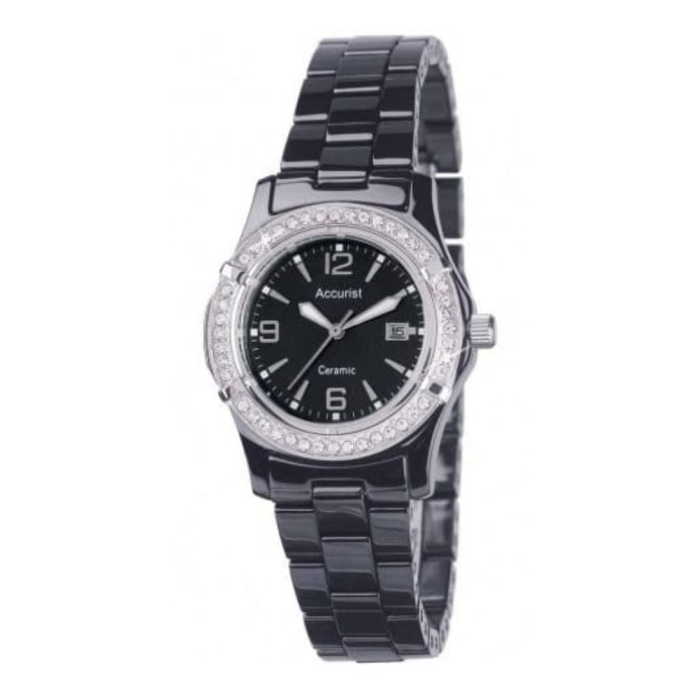 Ladies Black Ceramic Crystalised Bracelet Watch